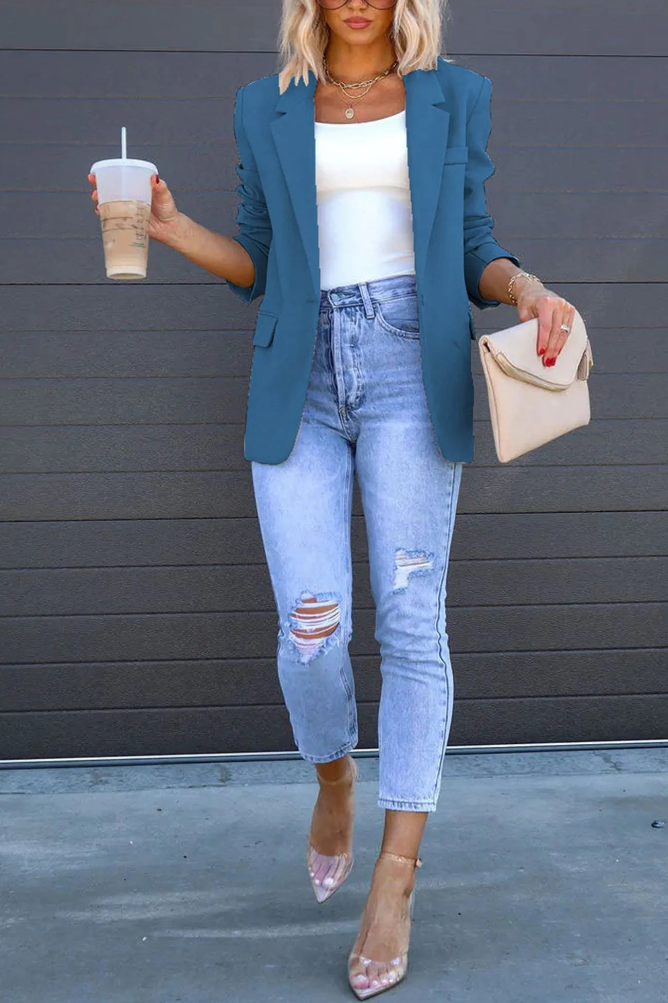 Solid Back Slit Mid-length Blazer