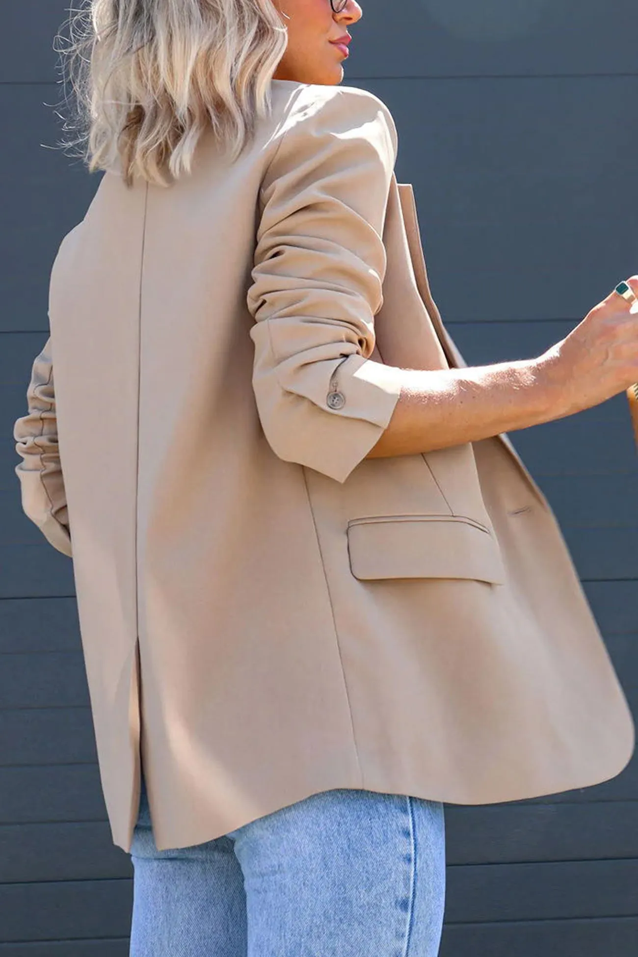 Solid Back Slit Mid-length Blazer