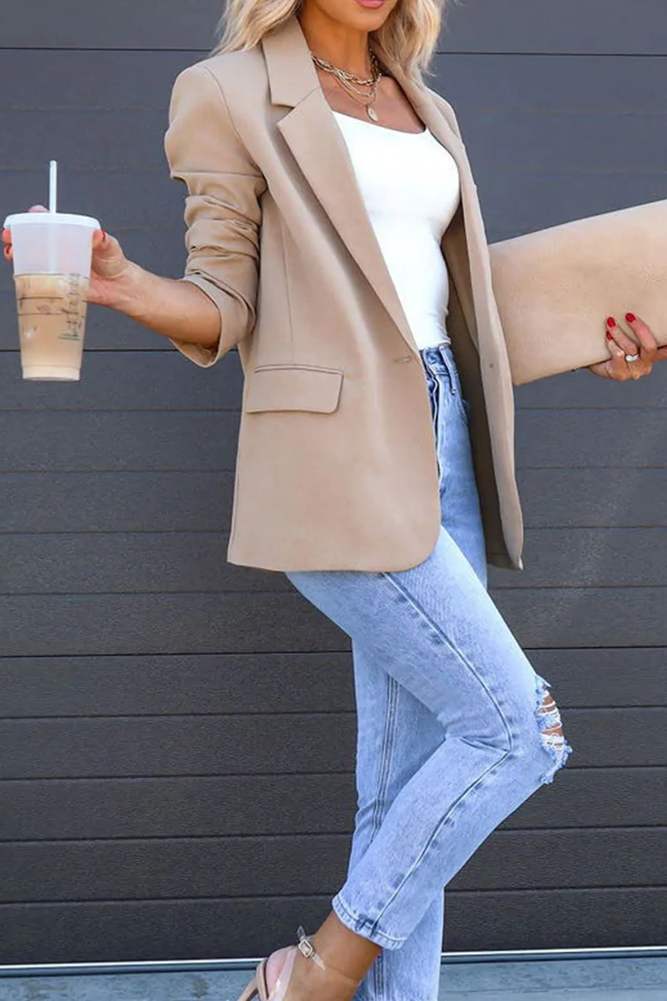 Solid Back Slit Mid-length Blazer