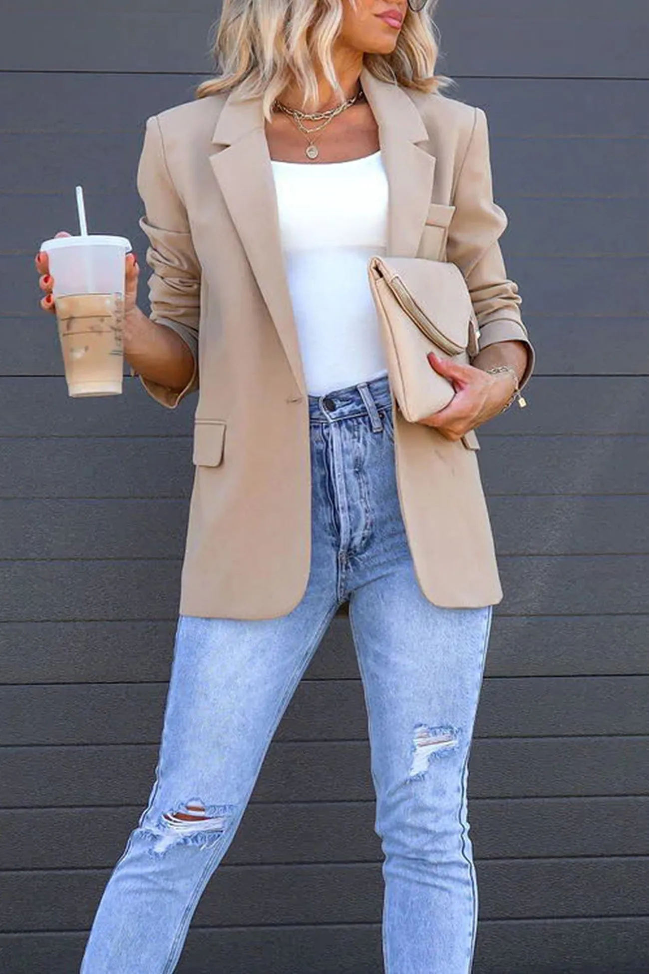 Solid Back Slit Mid-length Blazer