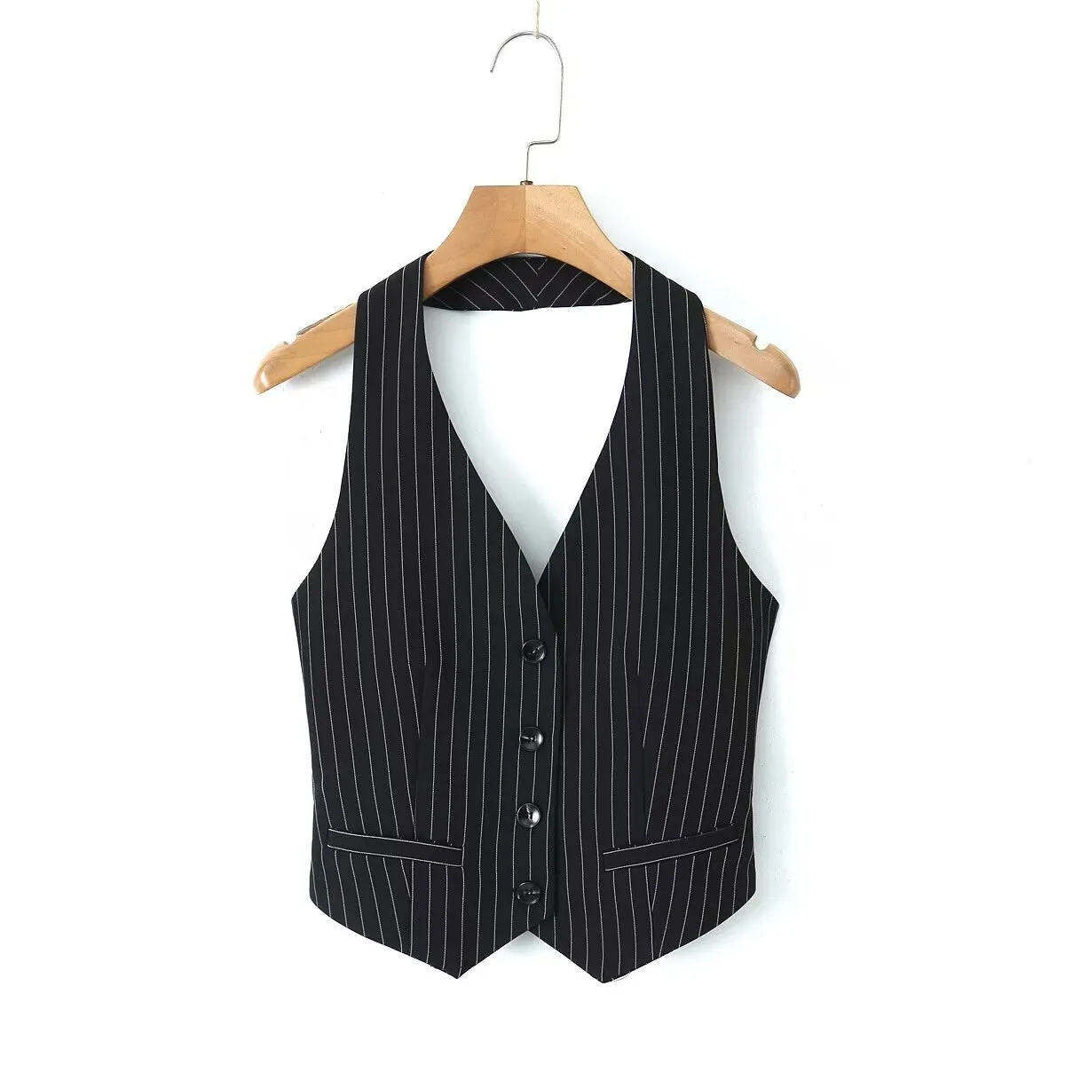 Spring Vertical Striped Blazer Suit Vest Bell Bottom Pants Suit