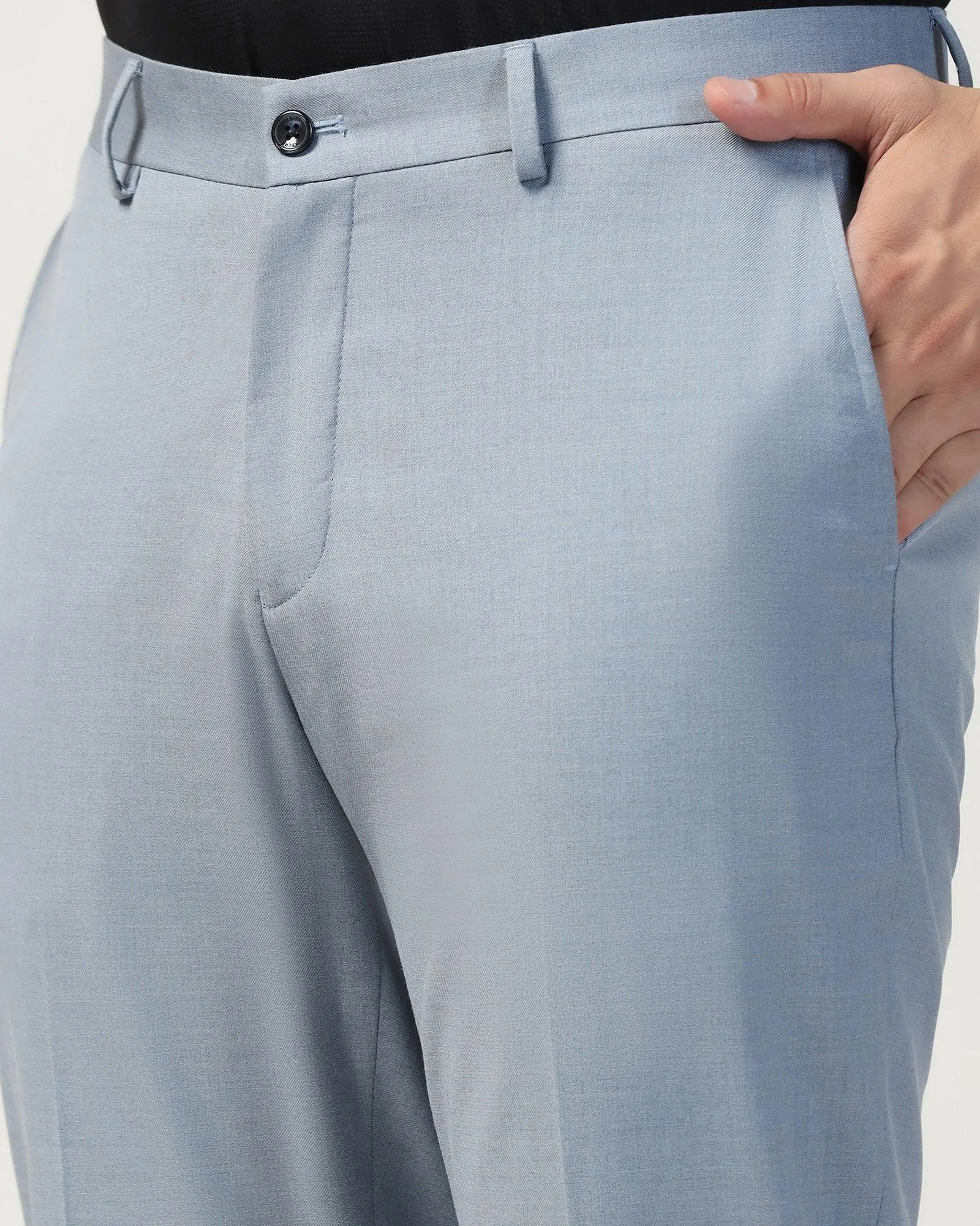 Straight B-90 Formal Light Blue Melange Solid Trouser - Eldorado