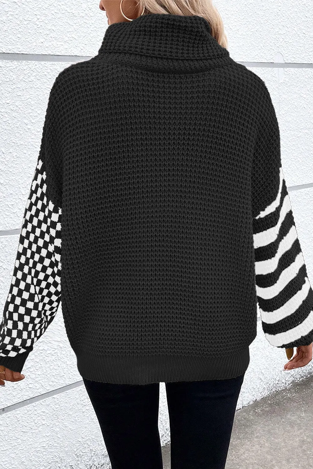 Stripe Checker Patchwork Waffle Sweater