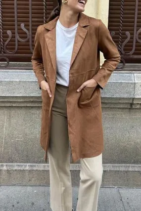 Suede Solid Mid-length Blazer