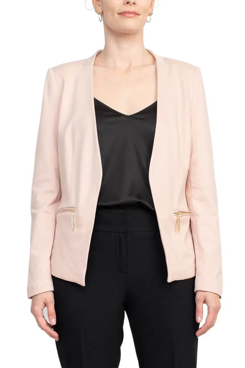 T Tahari Open Front Long Sleeve Zip Pocket Detail Blazer