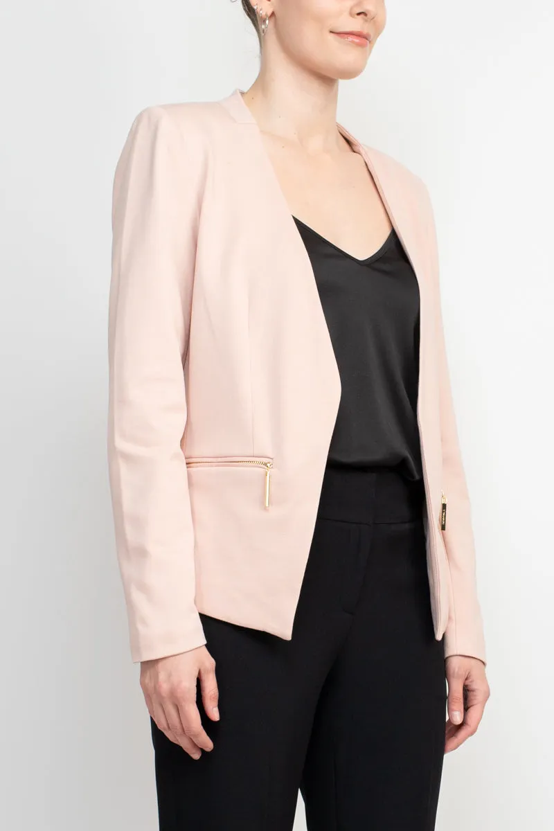 T Tahari Open Front Long Sleeve Zip Pocket Detail Blazer