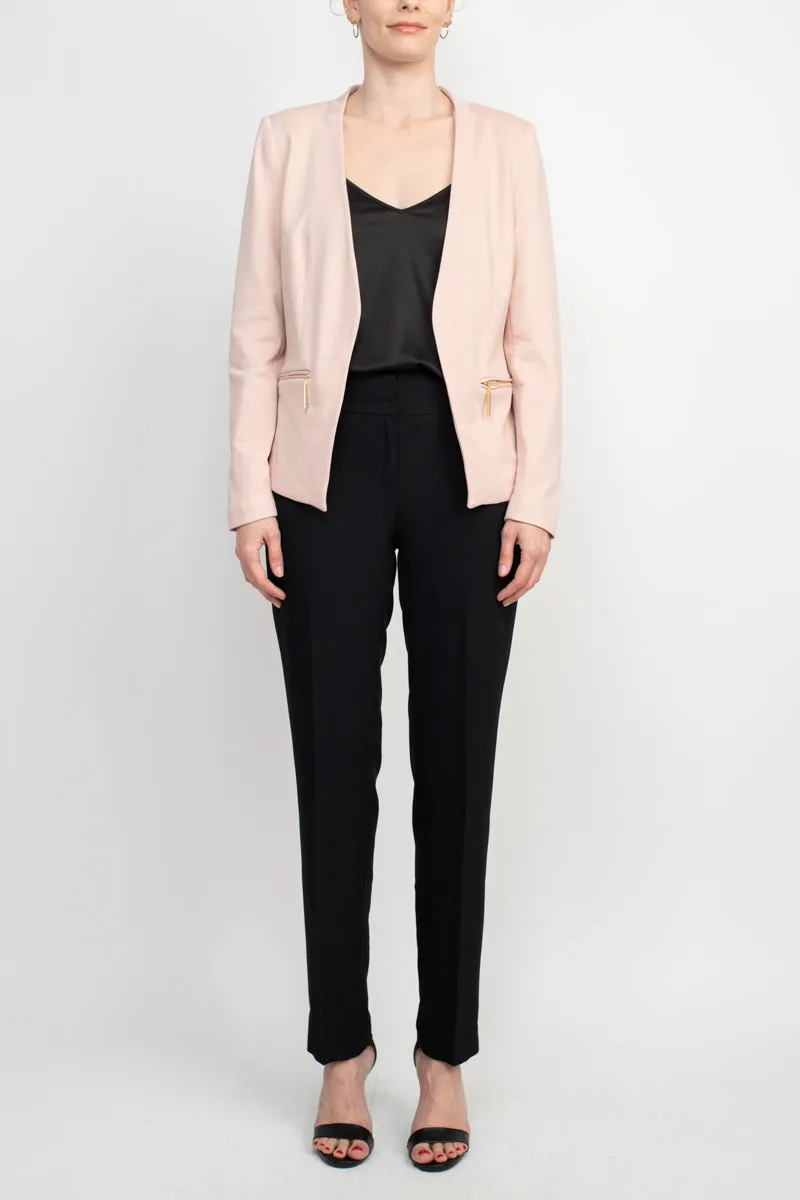 T Tahari Open Front Long Sleeve Zip Pocket Detail Blazer