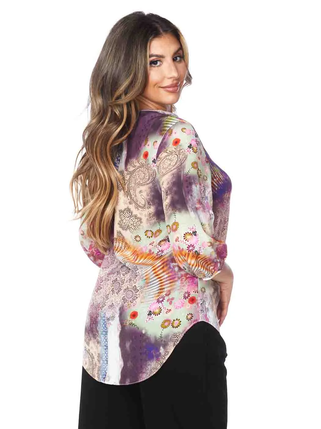 Tianello “Cecilia” Print Washable Silk "Teylynne" Blouse