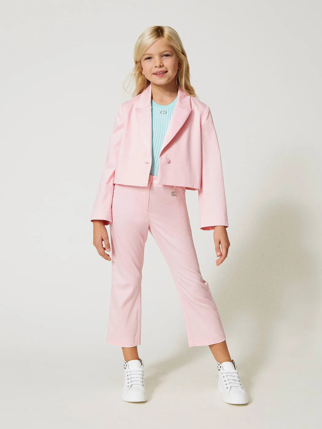 TWINSET Girl's Stretch cotton satin Pink Trousers-231GJ2012