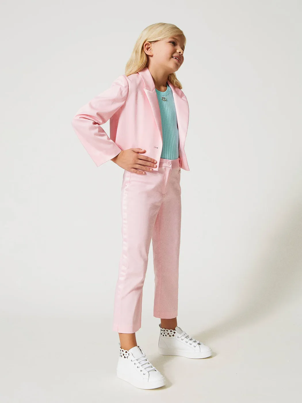 TWINSET Girl's Stretch cotton satin Pink Trousers-231GJ2012