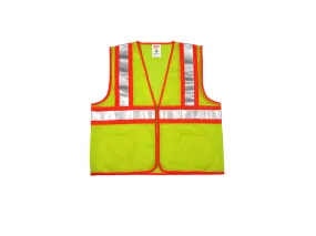 Type R Class 2 Vest - Fluorescent Yellow-Green - Polyester Mesh - Zipper Closure - 4 Interior Pockets - Two-Tone Silver Reflective Tape