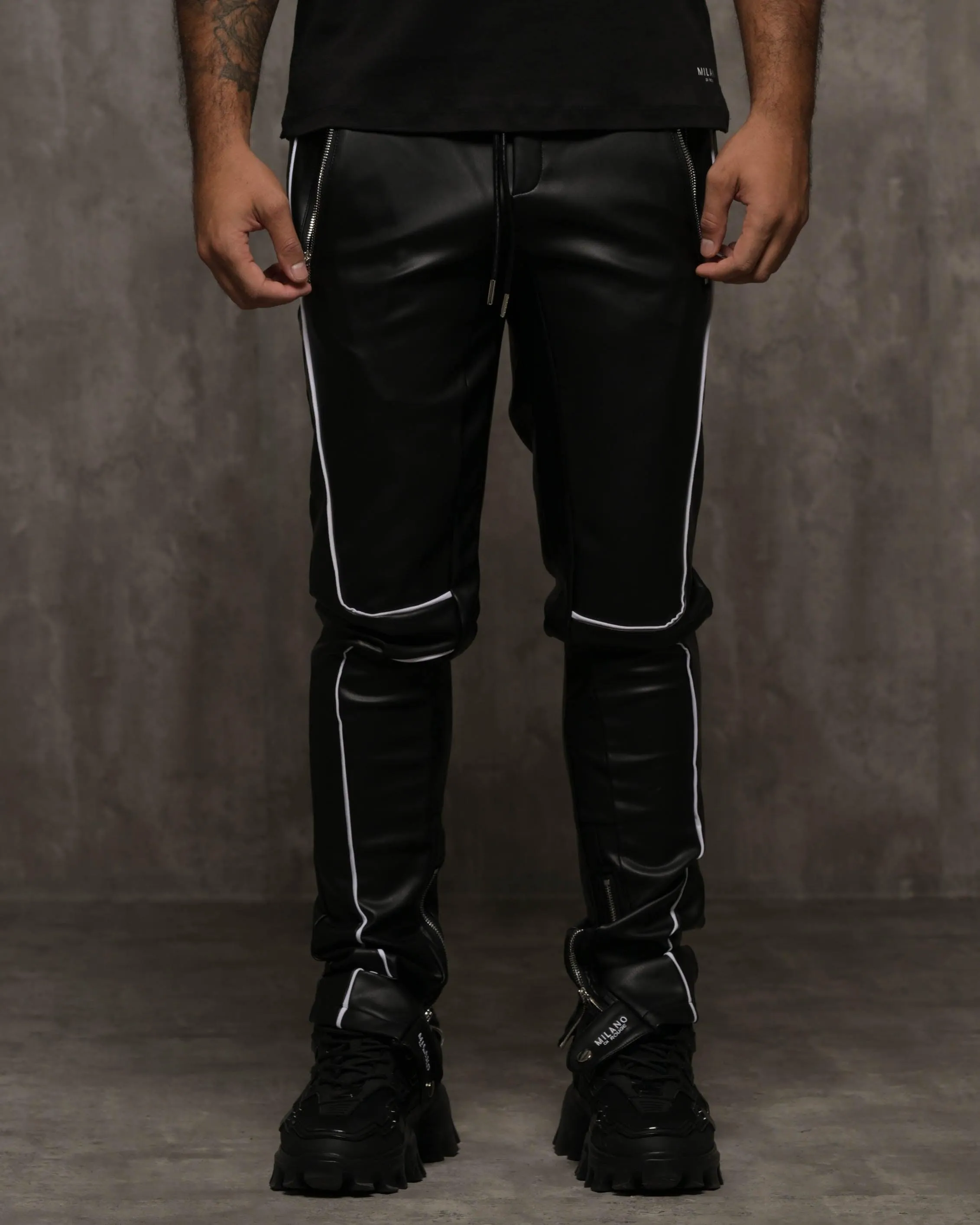 Vegan Leather Panel Pants