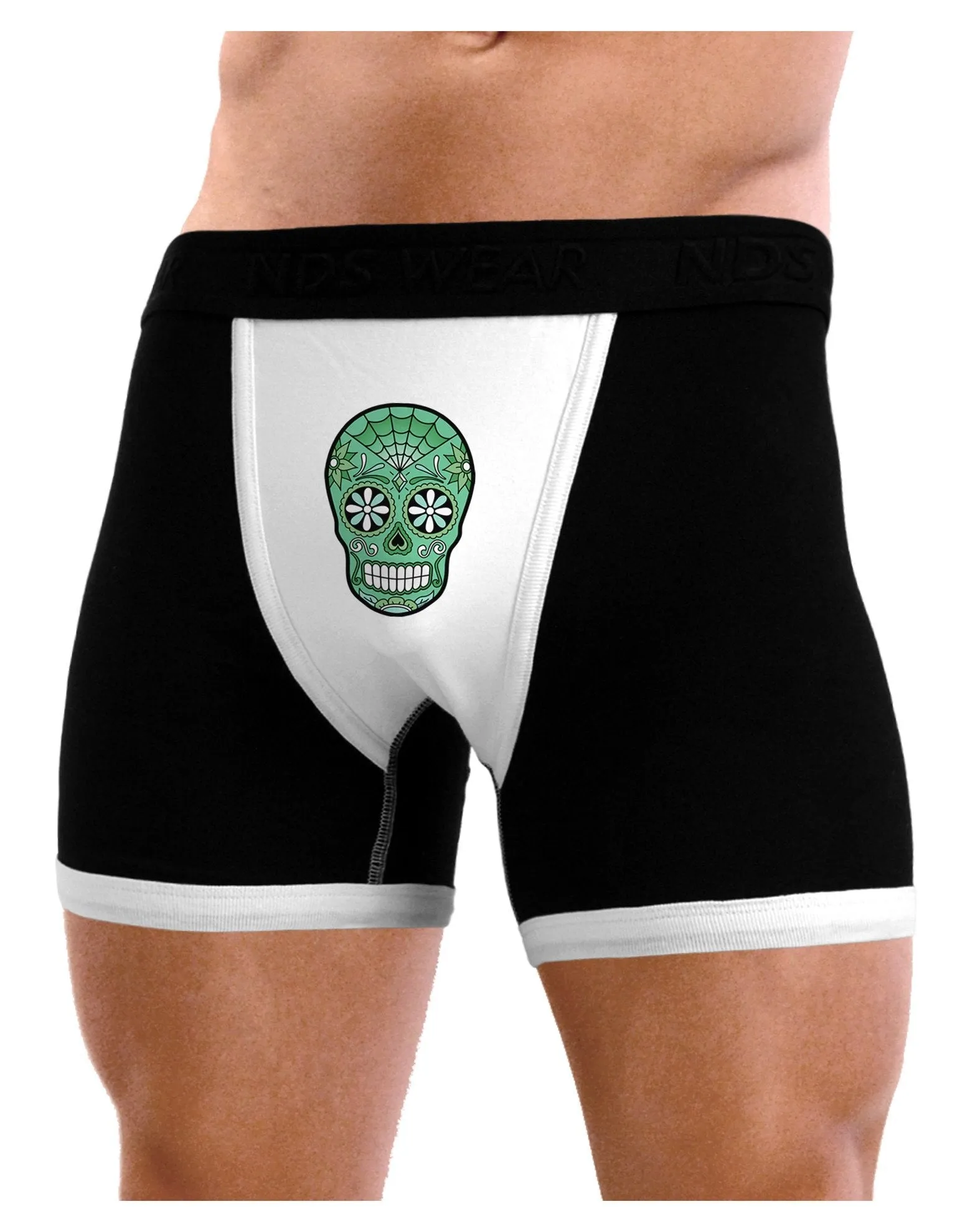 Version 5 Green Day of the Dead Calavera Mens Boxer Brief Underwear