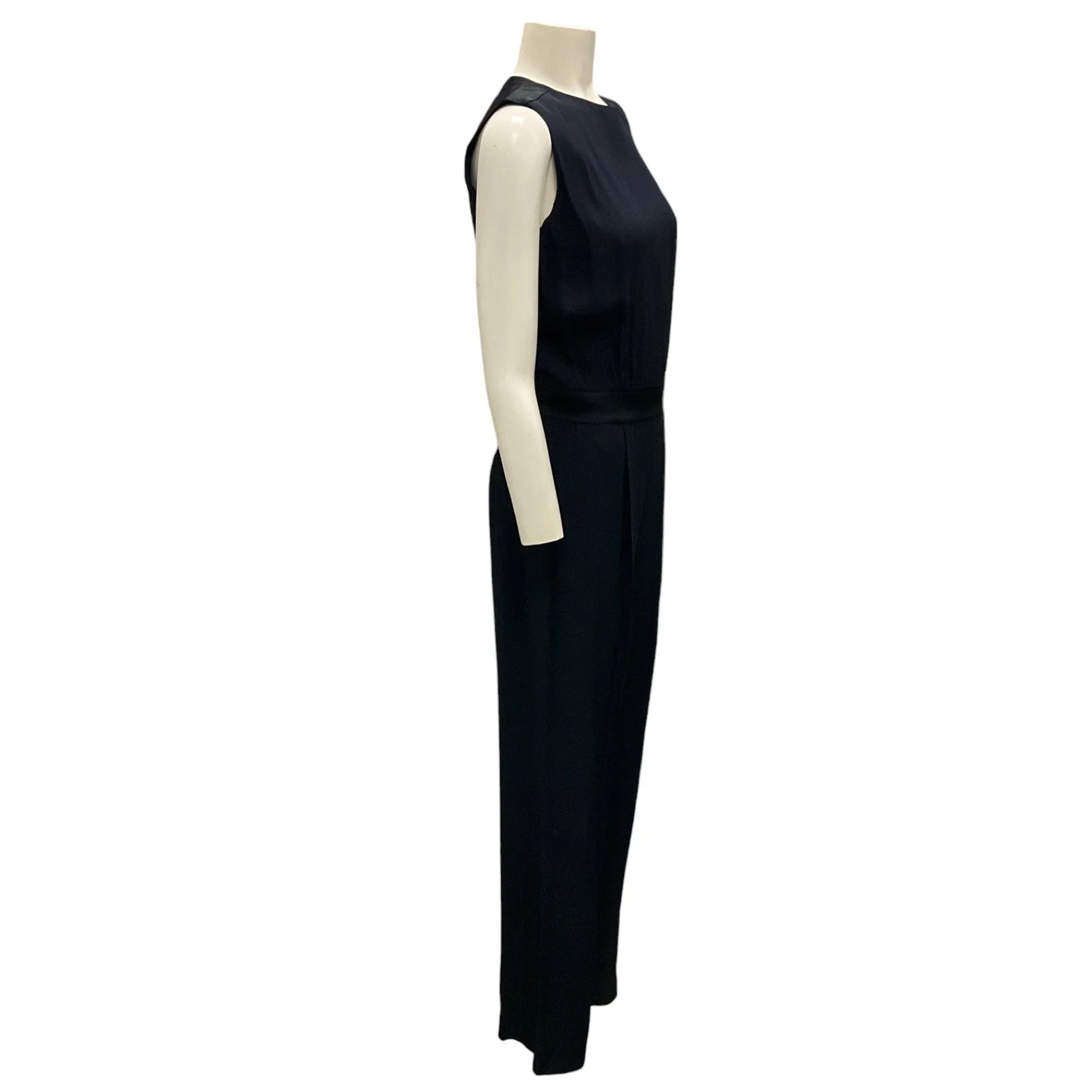 Victoria Beckham Navy Blue / Black Satin Trimmed Sleeveless Crepe Jumpsuit