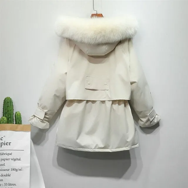 Warm Winter Jacket Women Large Natural Fox Fur White Duck Down Coat