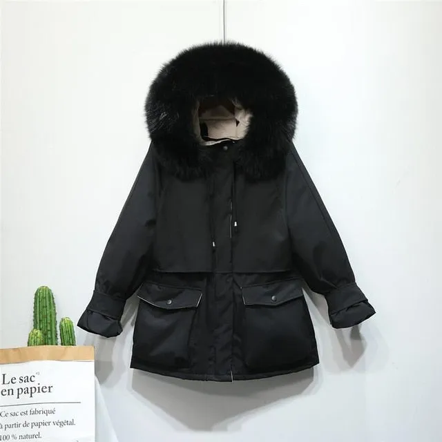 Warm Winter Jacket Women Large Natural Fox Fur White Duck Down Coat