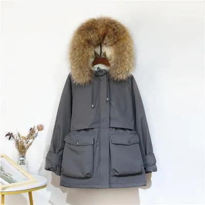 Warm Winter Jacket Women Large Natural Fox Fur White Duck Down Coat