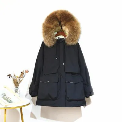 Warm Winter Jacket Women Large Natural Fox Fur White Duck Down Coat