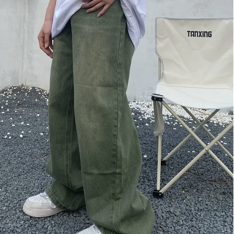 Washed Wide Leg Pants Green Jeans