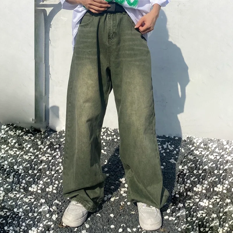 Washed Wide Leg Pants Green Jeans