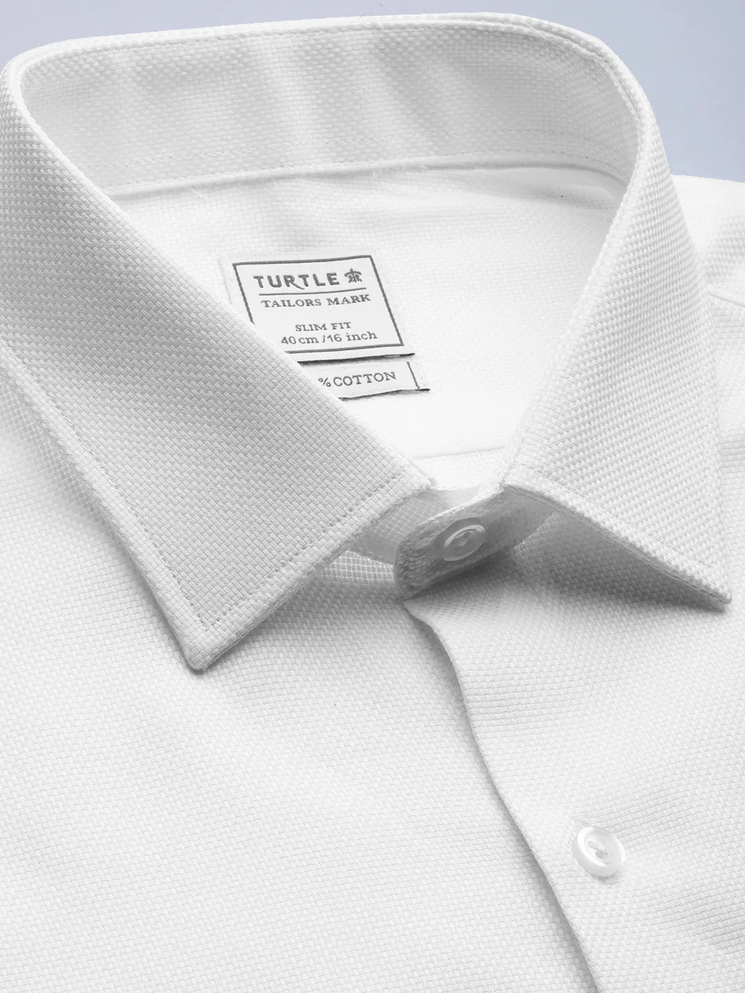 White Cotton Self Design Slim Fit Shirts