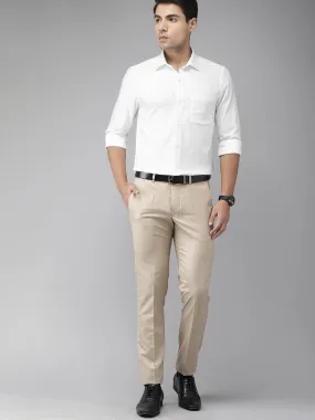 White Cotton Self Design Slim Fit Shirts