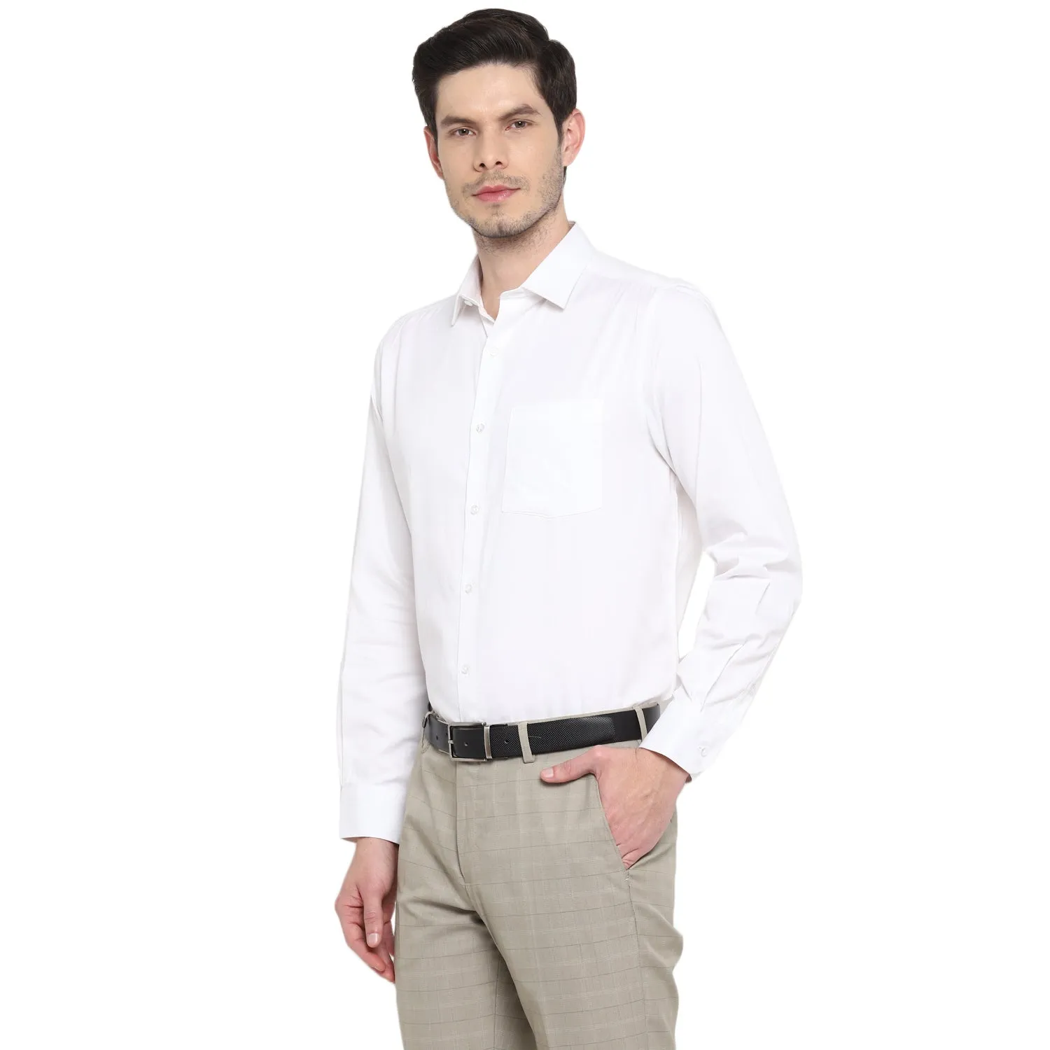 White Cotton Solid Slim Fit Shirts