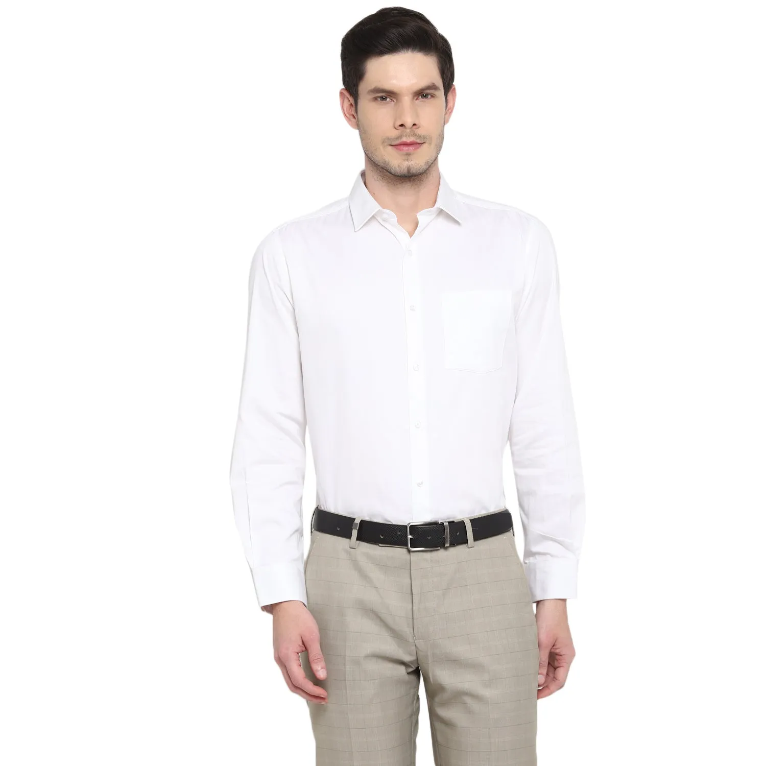 White Cotton Solid Slim Fit Shirts