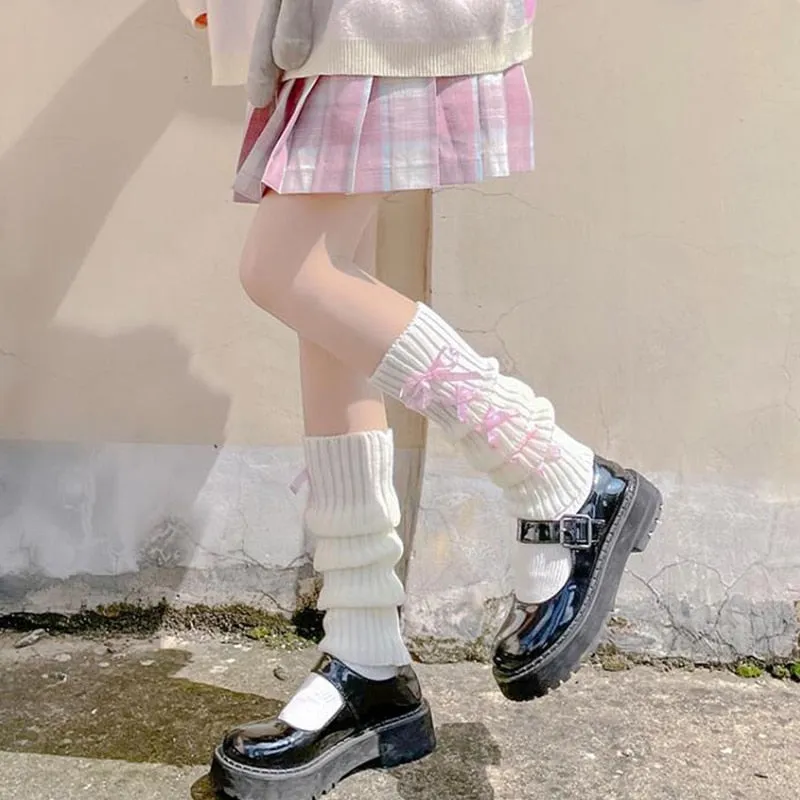 Women Girls Knitted Leg Warmers Cover Student Lolita Loose Boot Socks Stockings